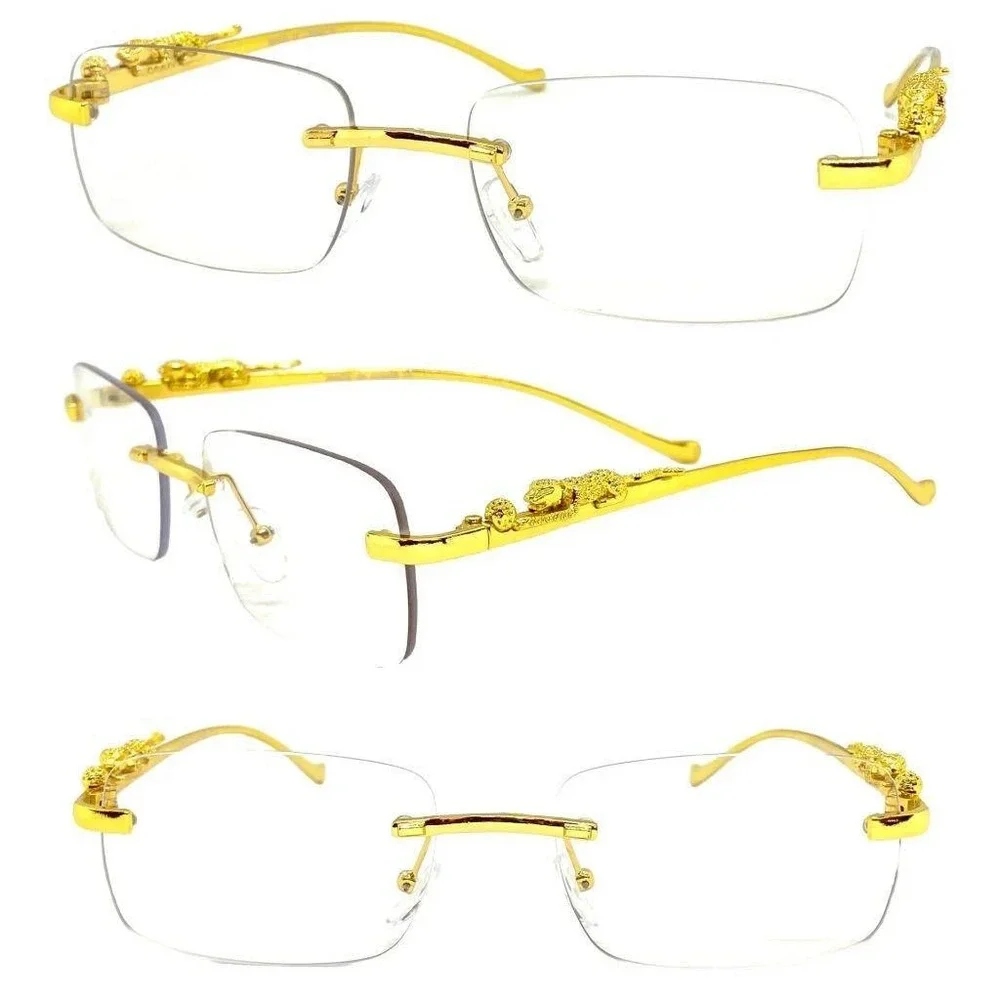 Rimless Rectangle Gold Clear‎ Eye Glasses Unisex Fashion Eyewear Casual Business